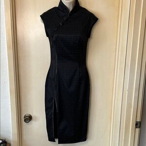 Cheongsam Black Textured Dress with Side Slit size S
